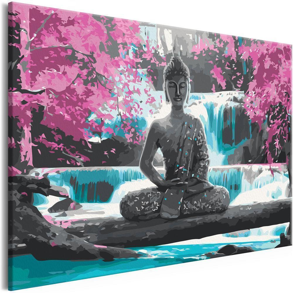 Start learning Painting - Paint By Numbers Kit - Buddha and Waterfall - new hobby
