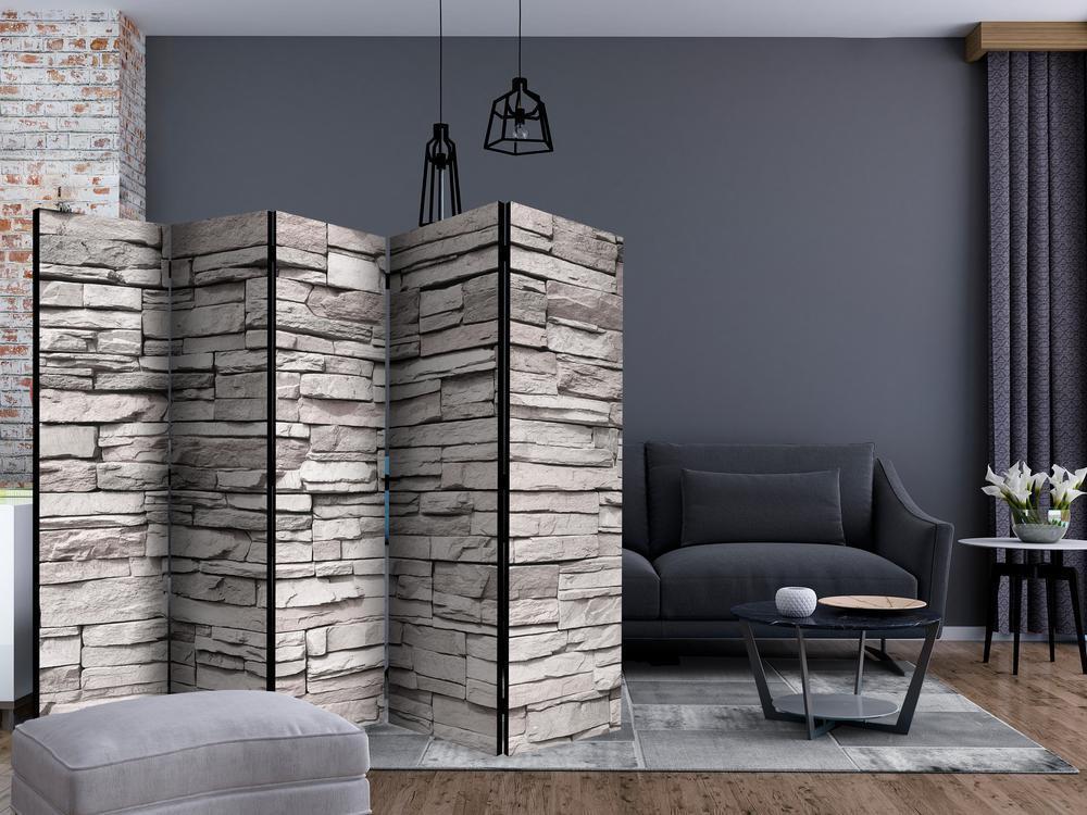 Room Divider - Stony Elegance II- A 5 Panel Folding Screen For Living rooms, bedrooms or home office, decorative folding screen made with wood and canvas