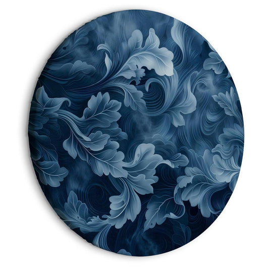 Round Canvas Print - Abstract Ornaments Dark Blue Victorian Leaves