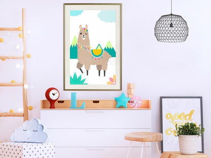 Nursery Room Wall Frame - Playful Llama-artwork for wall with acrylic glass protection