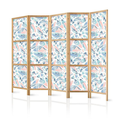 Japanese Room Divider - Fish in Minimalist Style - Fishes in Aztec Style in Pastel Color Tones on a White Background