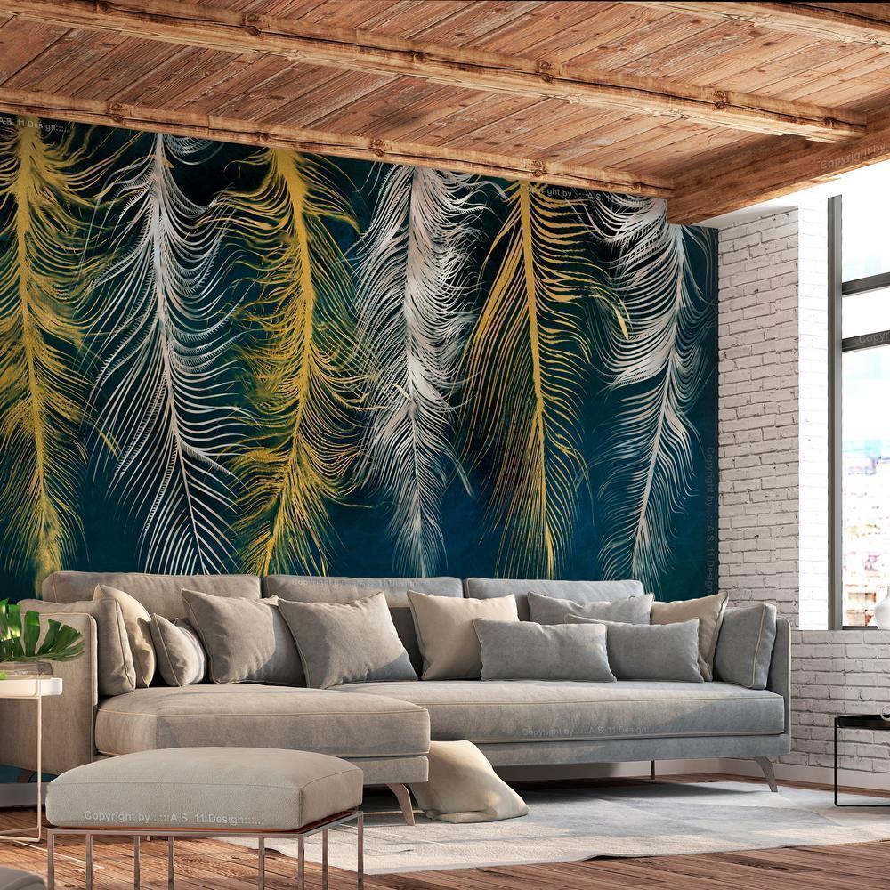 Wall Mural - Gilded Feathers-Wall Murals-ArtfulPrivacy
