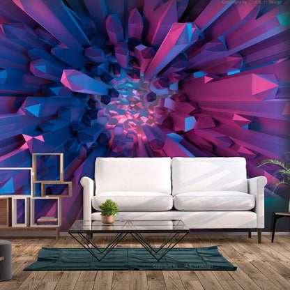 Wall Mural - Crystal - geometric fantasy with 3D elements in purple tones-Wall Murals-ArtfulPrivacy