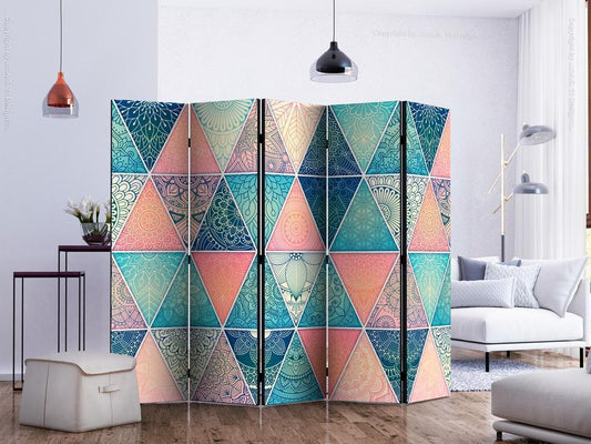 Decorative partition-Room Divider - Oriental Triangles II-Folding Screen Wall Panel by ArtfulPrivacy