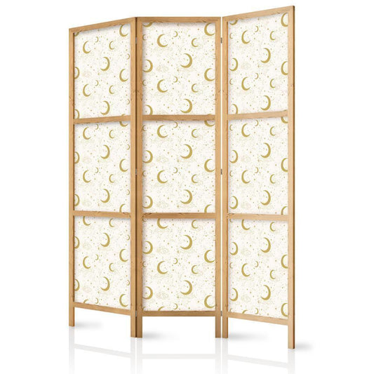 Japanese Room Divider - Moonlit Nights - Delicate Moons and Clouds in Warm Tones