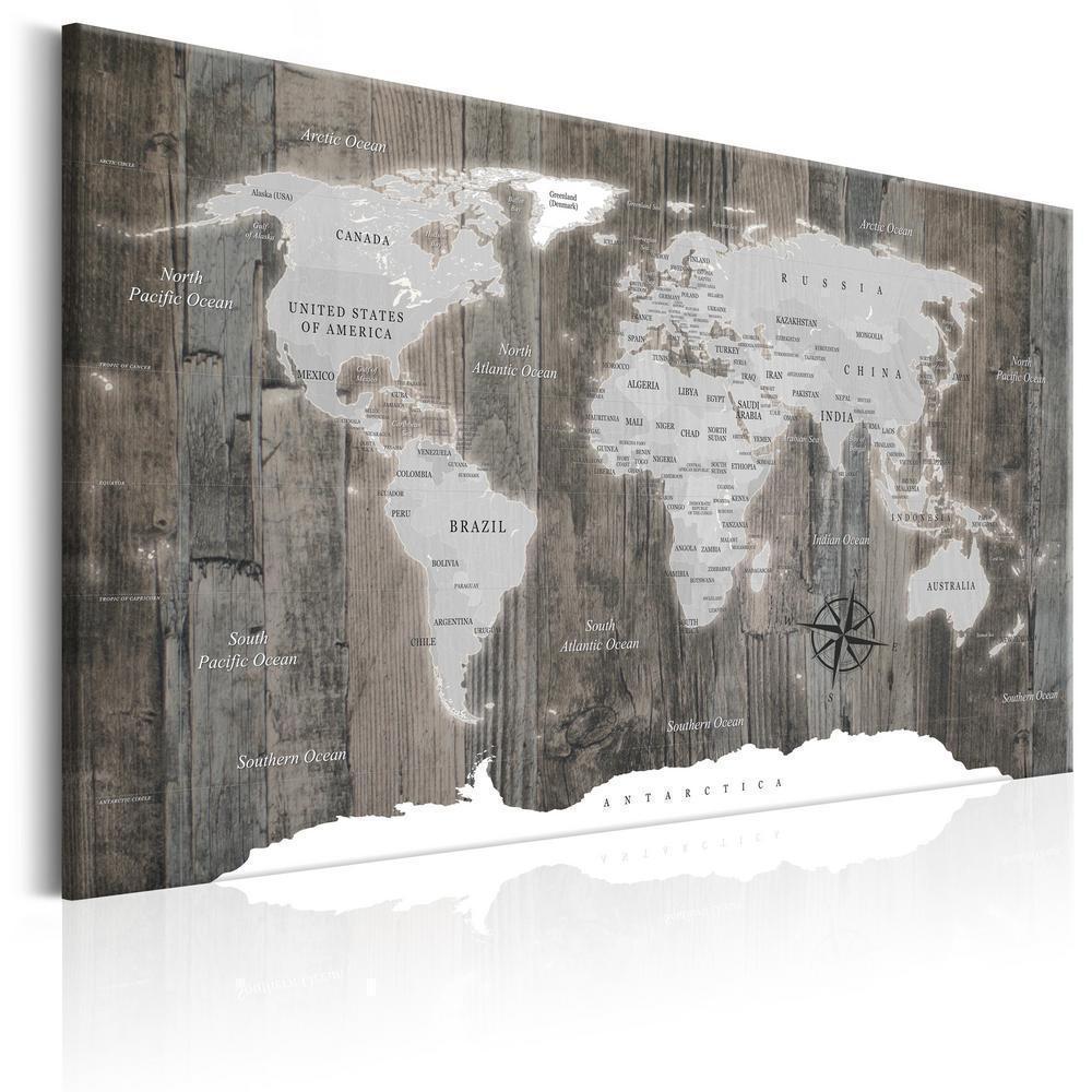 Canvas Print - World Map: Wooden World-ArtfulPrivacy-Wall Art Collection