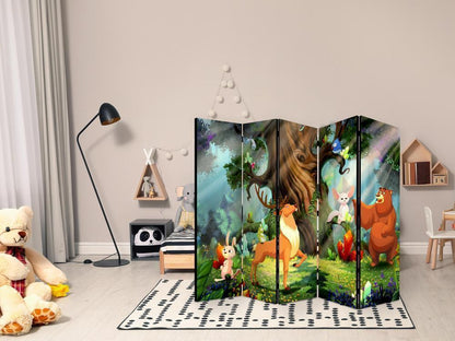 Room Divider - Bear and Friends II- A 5 Panel Folding Screen For Living rooms, bedrooms or home office, decorative folding screen made with wood and canvas