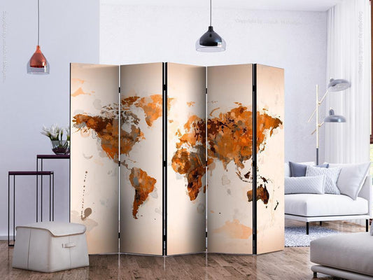 Decorative partition-Room Divider - World in brown shades II-Folding Screen Wall Panel by ArtfulPrivacy