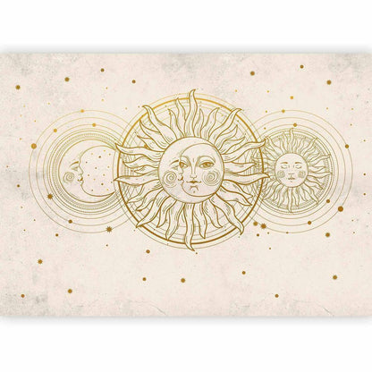 Wall Mural - Golden Sun and Moon - Artistic Illustration in Retro Style