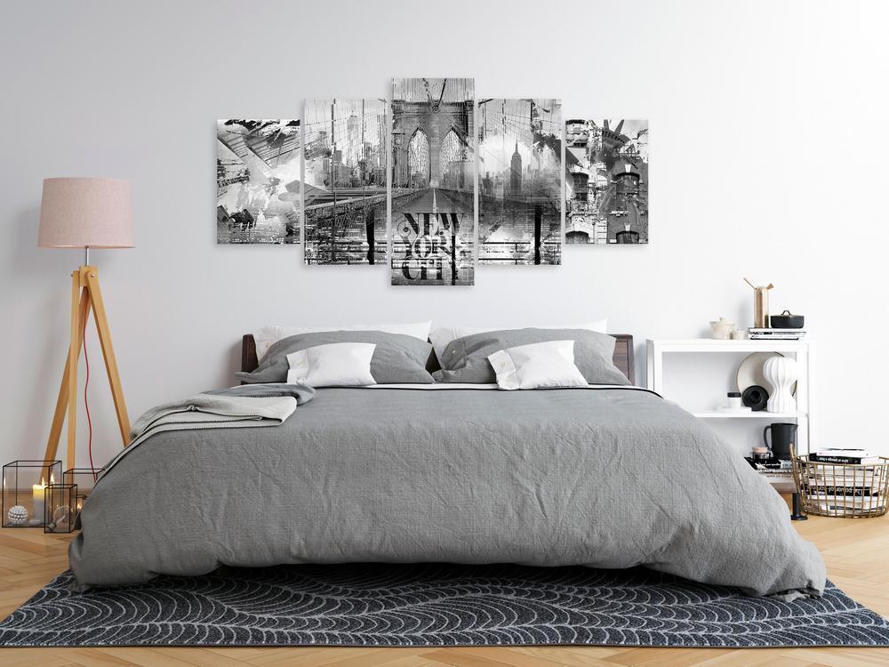 Canvas Print - New York City Collage (5 Parts) Wide Black and White-ArtfulPrivacy-Wall Art Collection