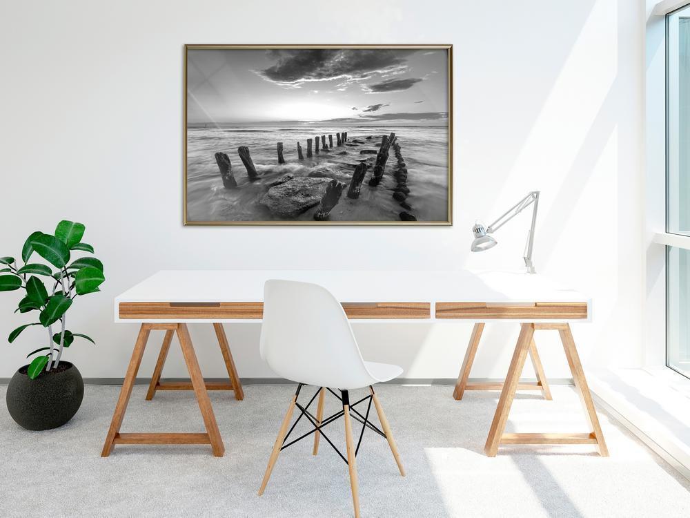 Seascape Framed Poster - Old Breakwater-artwork for wall with acrylic glass protection