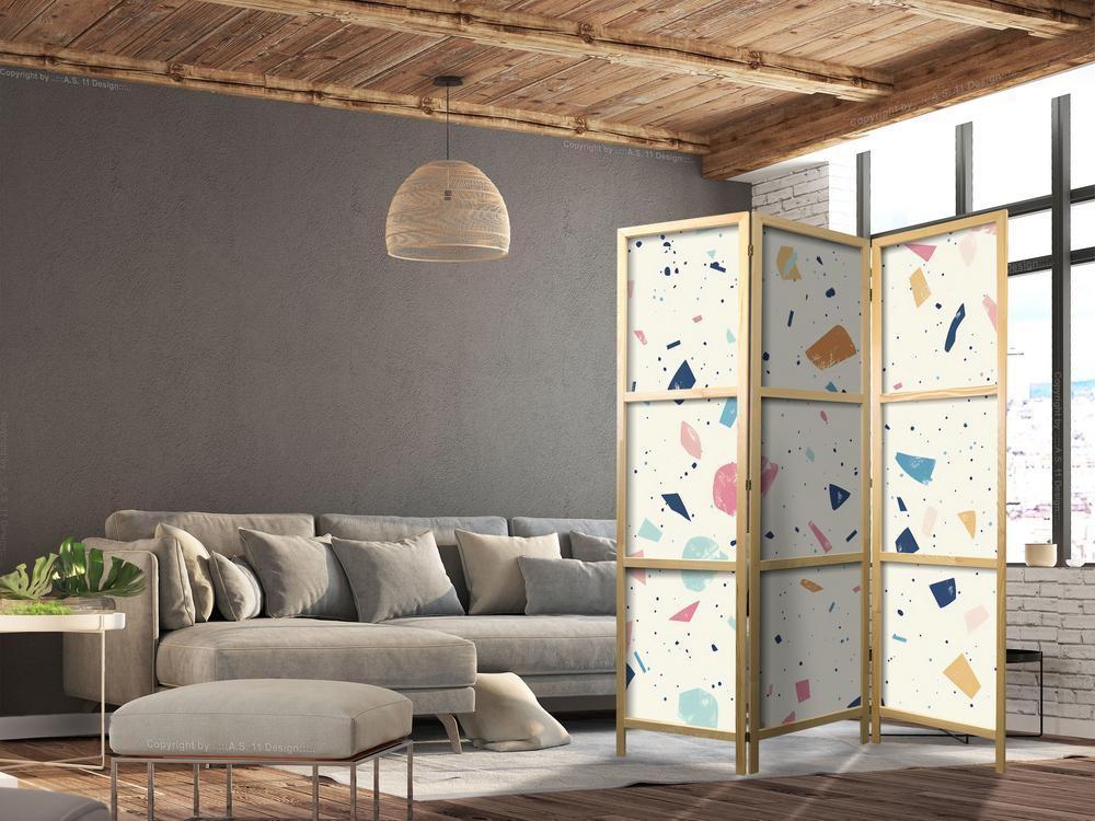 Japanese Room Divider - Terrazzo with Multicolored - Large Elements - Cheerful Pattern on a Light Background