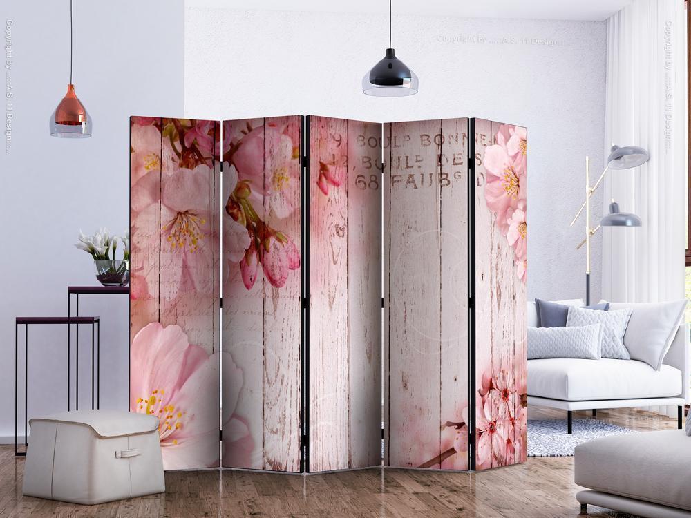 Decorative partition-Room Divider - Pink apple blossoms II-Folding Screen Wall Panel by ArtfulPrivacy