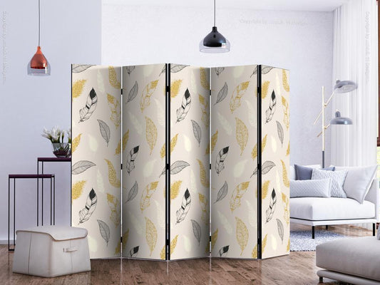 Decorative partition-Room Divider - Golden Feathers II-Folding Screen Wall Panel by ArtfulPrivacy