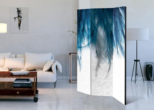 Decorative partition-Room Divider - Sapphire Feathers-Folding Screen Wall Panel by ArtfulPrivacy