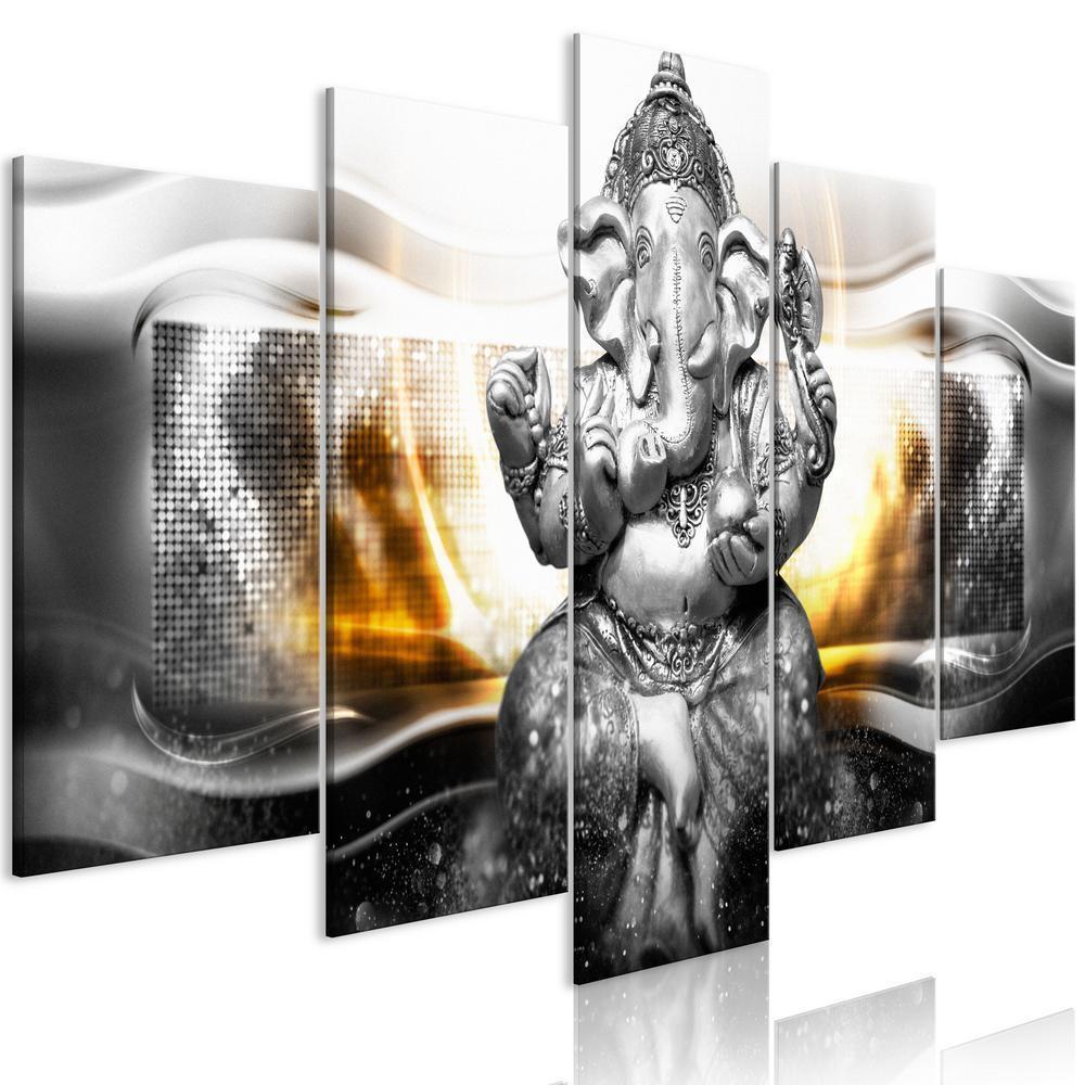 Canvas Print - Buddha Style (5 Parts) Silver Wide-ArtfulPrivacy-Wall Art Collection
