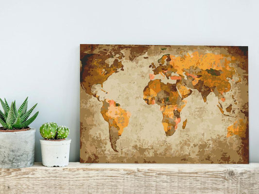 Start learning Painting - Paint By Numbers Kit - Brown World Map - new hobby