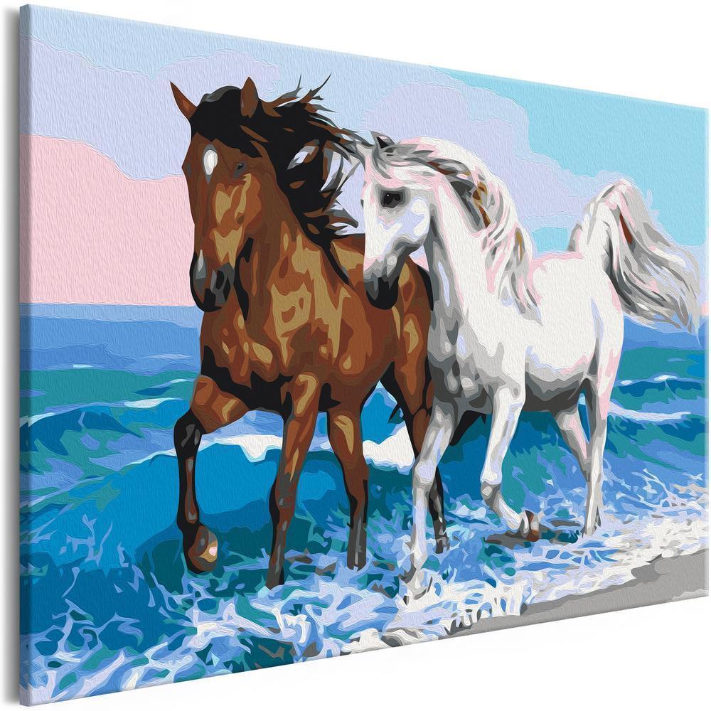 Start learning Painting - Paint By Numbers Kit - Horses at the Seaside - new hobby