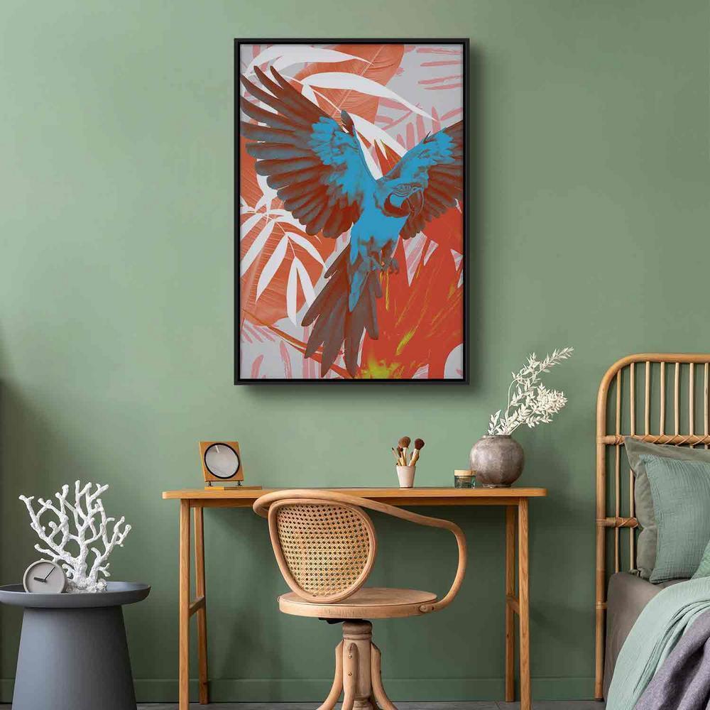 Canvas Print - Exotic Wings - Parrot Among Abstract Leaf Patterns