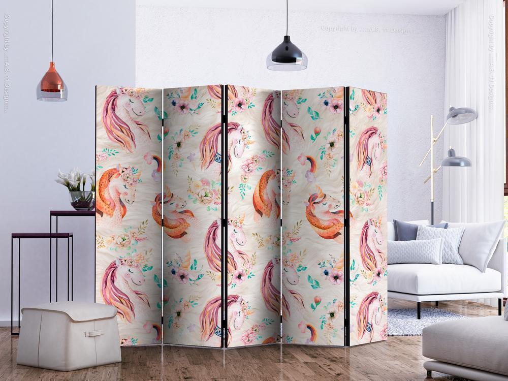Decorative partition-Room Divider - Pastel Unicorns II-Folding Screen Wall Panel by ArtfulPrivacy
