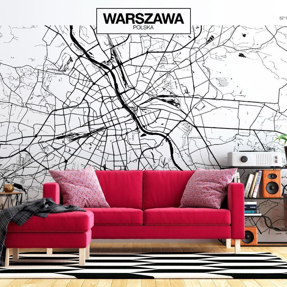 Wall Mural - Warsaw Map-Wall Murals-ArtfulPrivacy