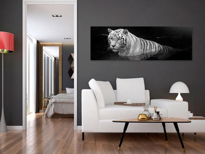 Canvas Print - Shining Tiger (1 Part) Black and White Narrow-ArtfulPrivacy-Wall Art Collection