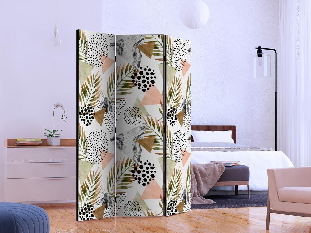 Decorative partition-Room Divider - Tropical Geometry-Folding Screen Wall Panel by ArtfulPrivacy
