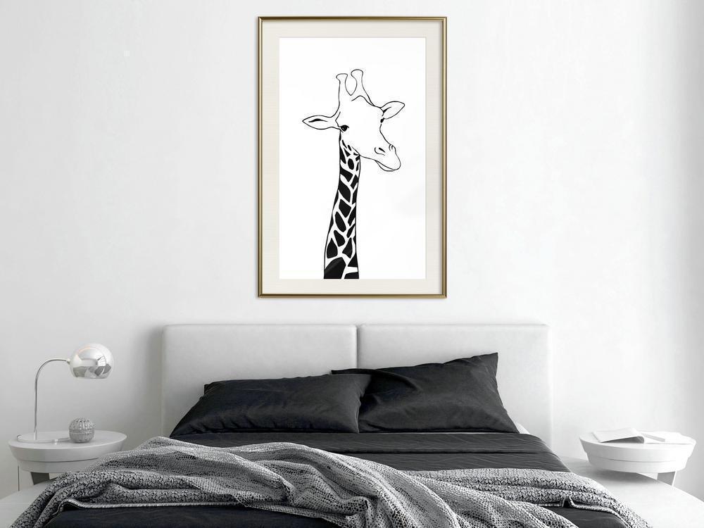 Black and White Framed Poster - Giraffe-artwork for wall with acrylic glass protection