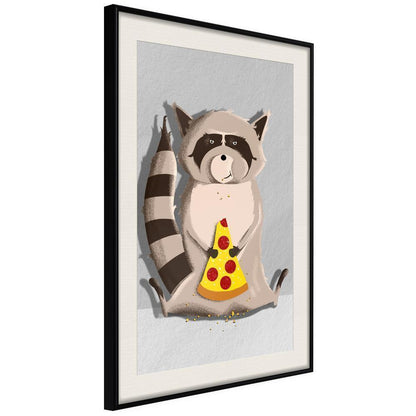 Nursery Room Wall Frame - Racoon Eating Pizza-artwork for wall with acrylic glass protection