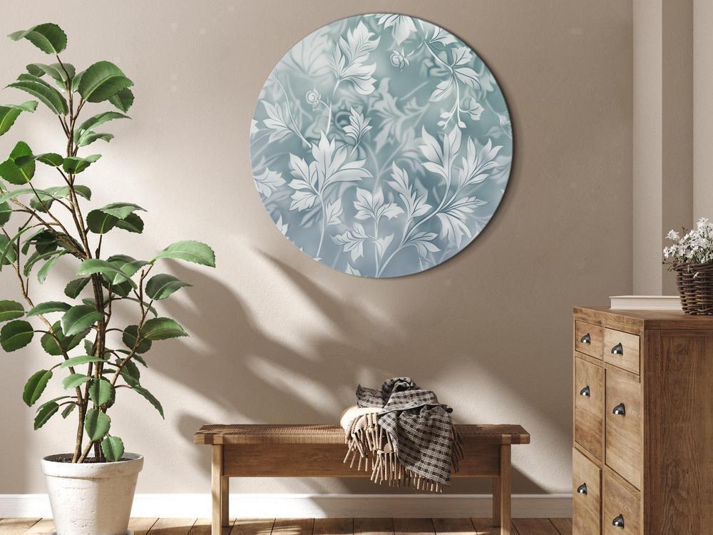 Round Canvas Print - Ornaments in Worn Muted Turquoises: Delicate Plant Pattern