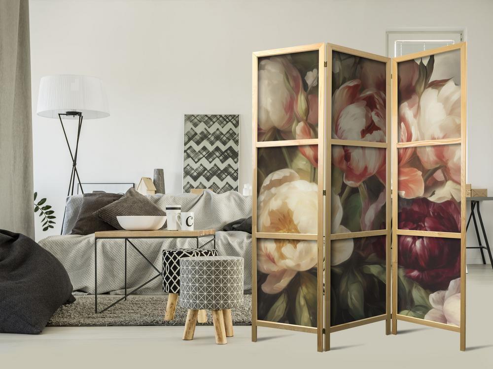 Japanese Room Divider - Blooming Peonies - Charismatic Flowers Bathed in Sunlight