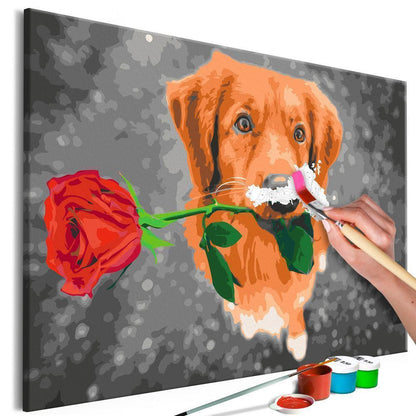 Start learning Painting - Paint By Numbers Kit - Dog With Rose - new hobby