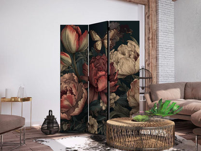 Room Divider - Floral Illustration - Magnificent Flower Buds on a Turquoise Background