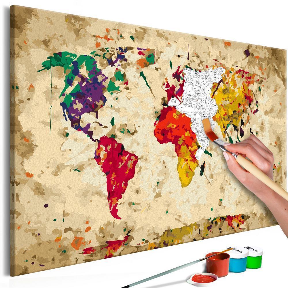 Start learning Painting - Paint By Numbers Kit - World Map (Colour Splashes) - new hobby