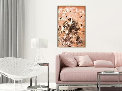 Autumn Framed Poster - Drops on Dandelion-artwork for wall with acrylic glass protection