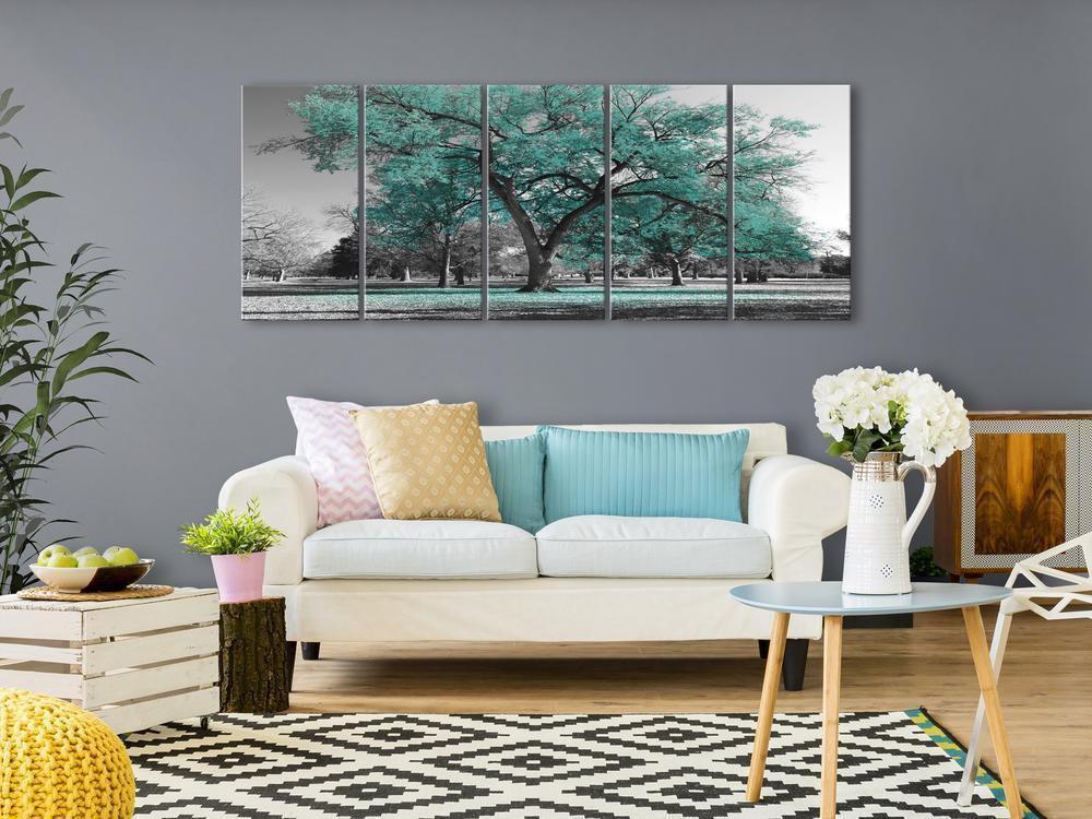 Canvas Print - Autumn in the Park (5 Parts) Narrow Turquoise-ArtfulPrivacy-Wall Art Collection