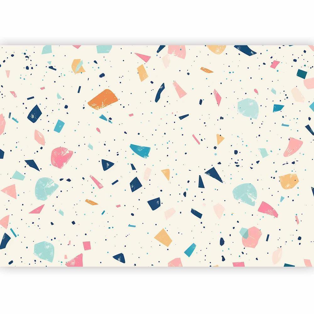 Wall Mural - Terrazzo with Multicolored Large Elements Cheerful Pattern on a Light Background