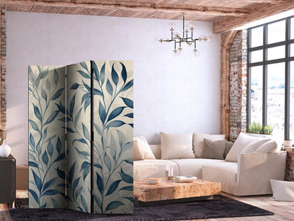 Room Divider - Leaves in Blue Colors - Delicate Botanical Motif