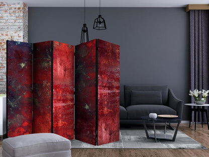 Room Divider - Red Concrete II- A 5 Panel Folding Screen For Living rooms, bedrooms or home office, decorative folding screen made with wood and canvas