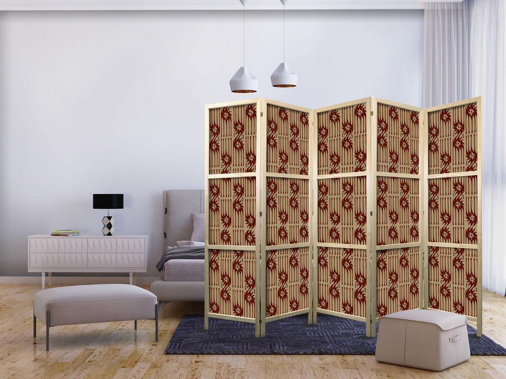 Japanese Room Divider - Predatory Streaks - Red Abstract Shapes Inspired by Tribal