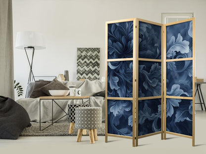 Japanese Room Divider - Abstract Ornaments - Dark Blue Victorian Leaves