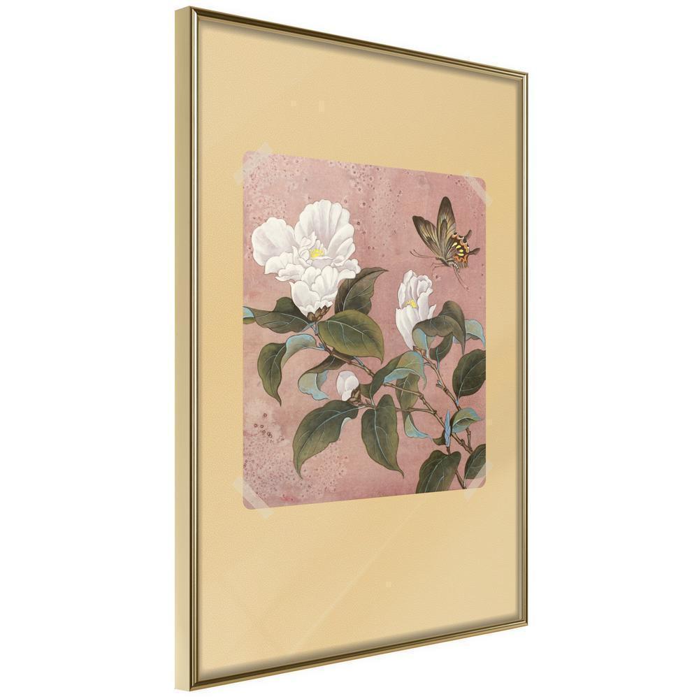 Botanical Wall Art - Rhododendron and Butterfly-artwork for wall with acrylic glass protection