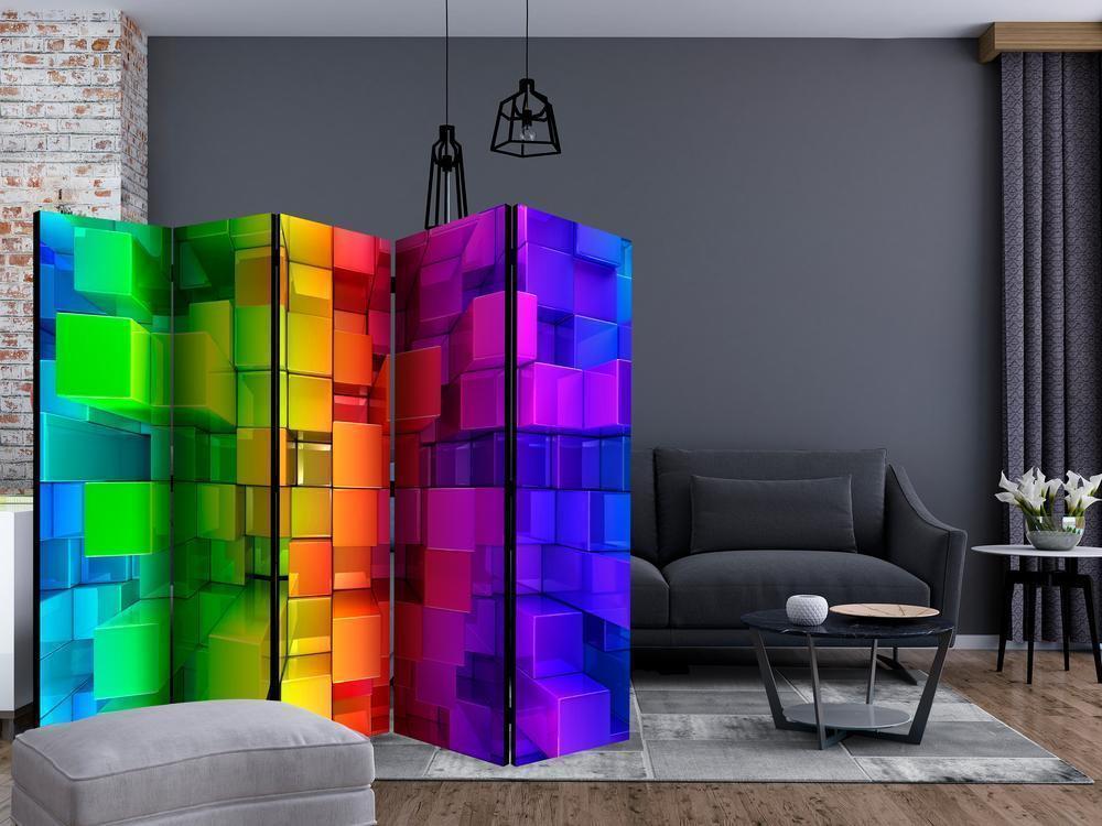 Room Divider - Colour jigsaw II- A 5 Panel Folding Screen For Living rooms, bedrooms or home office, decorative folding screen made with wood and canvas