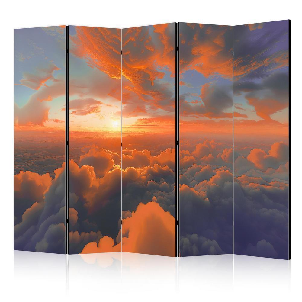 Room Divider - When Dawn Tickles the Clouds: A Color Spectacle on the Morning Sky- A 5 Panel Folding Screen For Living rooms, bedrooms or home office, decorative folding screen made with wood and canvas