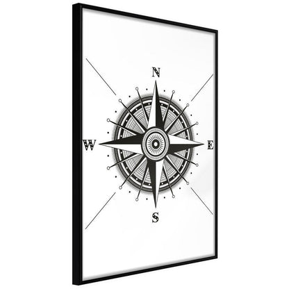 Black and White Framed Poster - Rose of the Winds-artwork for wall with acrylic glass protection