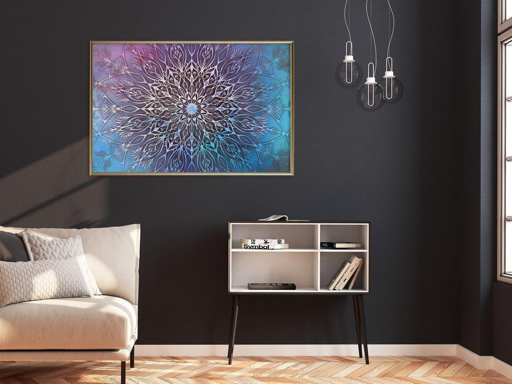 Abstract Poster Frame - Blue and Pink Mandala-artwork for wall with acrylic glass protection