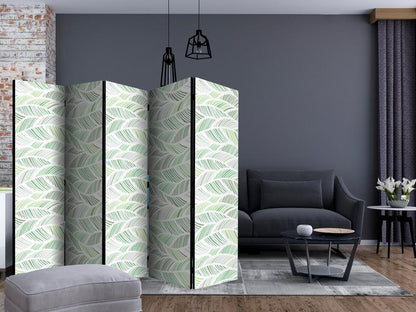 Room Divider - Green Waves II- A 5 Panel Folding Screen For Living rooms, bedrooms or home office, decorative folding screen made with wood and canvas