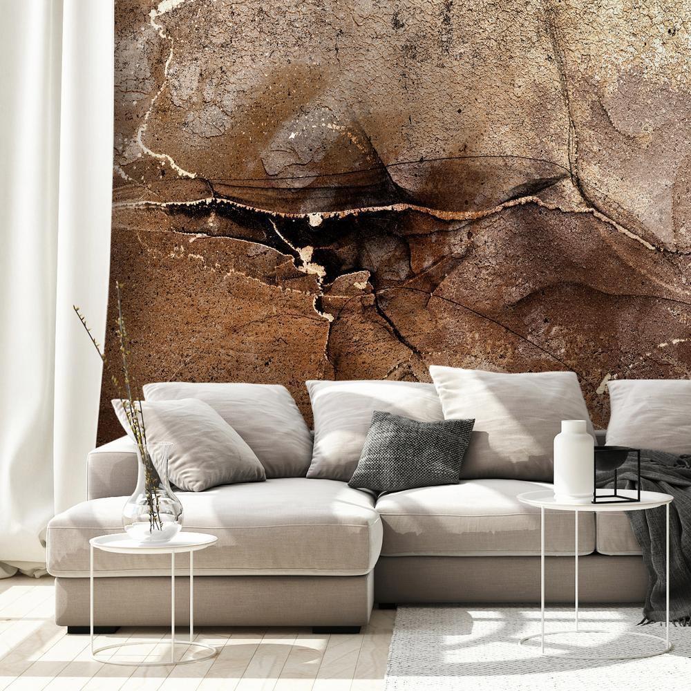 Wall Mural - Rock abstraction - brown and beige pattern in the style of cracked stone-Wall Murals-ArtfulPrivacy