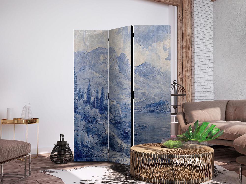 Room Divider - Italian Landscape - Lake Como Painted in Shades of Blue