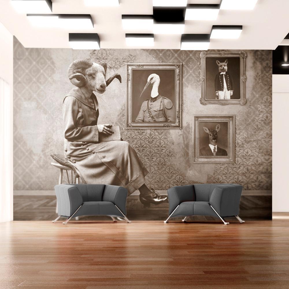 Wall Mural - Vintage style abstraction - fantastic figures with animal heads-Wall Murals-ArtfulPrivacy